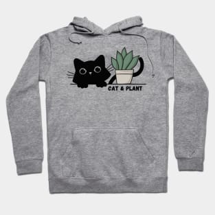 Cute black kitten and green plant - cat & plant Hoodie